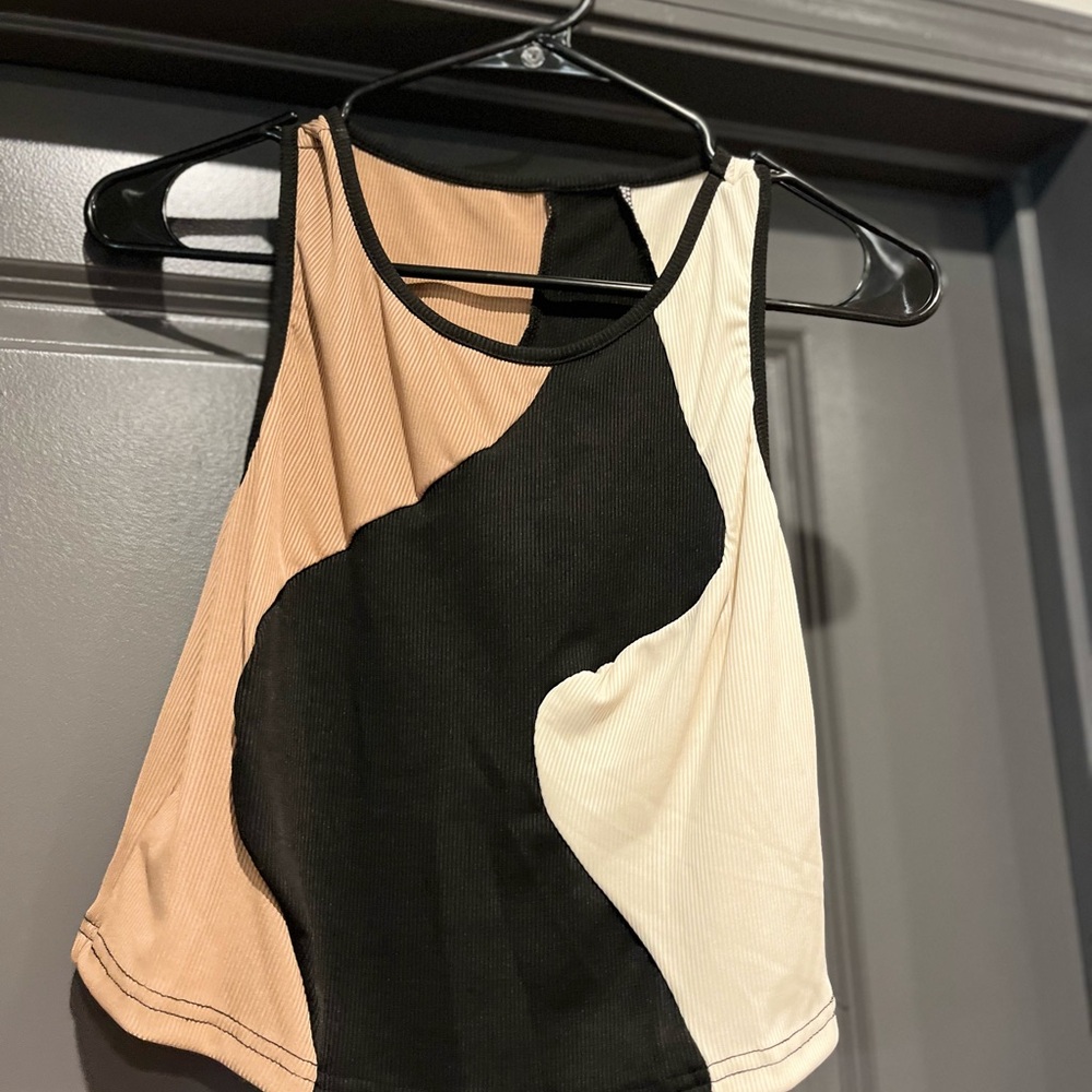 Colorblock Sleeveless Top - Black, Cream, Tan